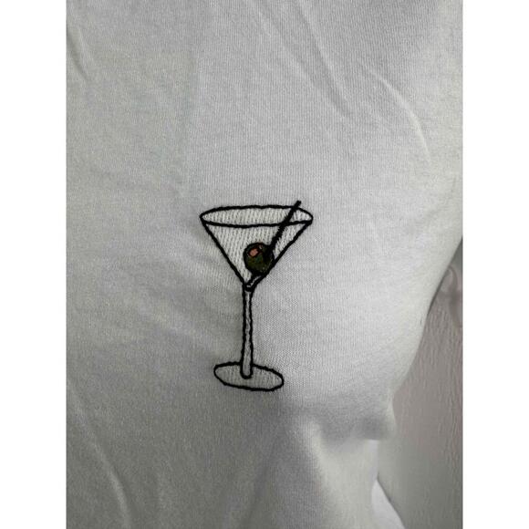 Halogen White Short Sleeves Martini Glass Embroidery Casual TShirt Womens Medium - Picture 6 of 8